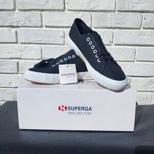 Superga 2750 NIB Classic Black White Canvas Sneakers Shoes Womens 9.5 Mens 8 New